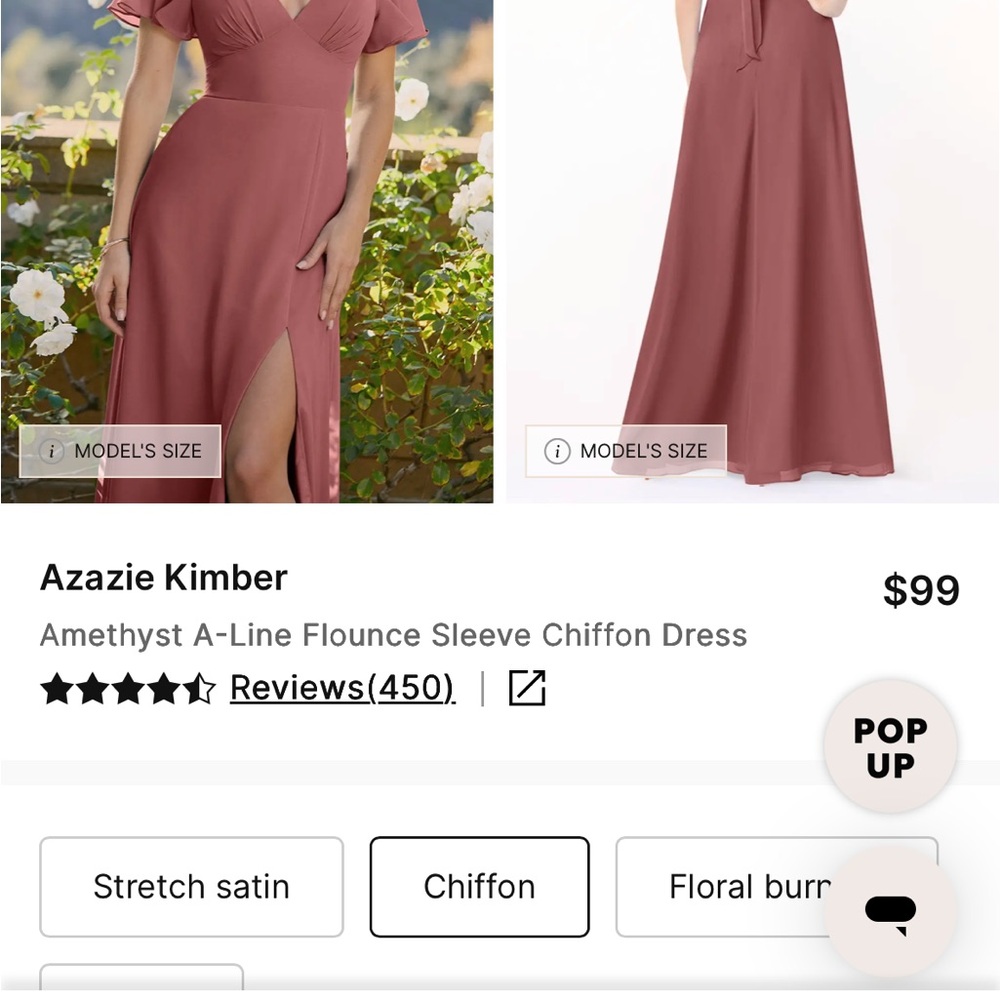 Azazie Kimber Amethyst A-Line Flounce Sleeve Chiffon Dress